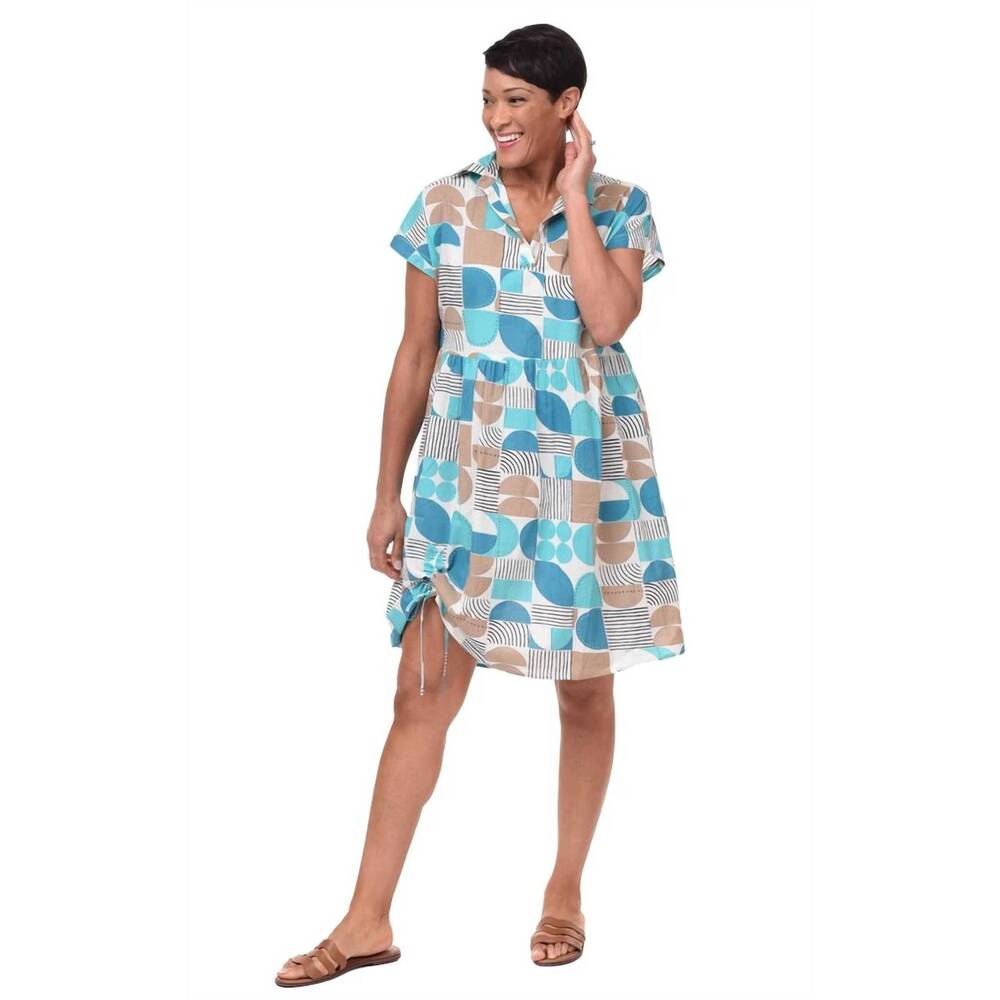 NEW TULIP CLOTHING geri easy short sleeves dress in geo candy